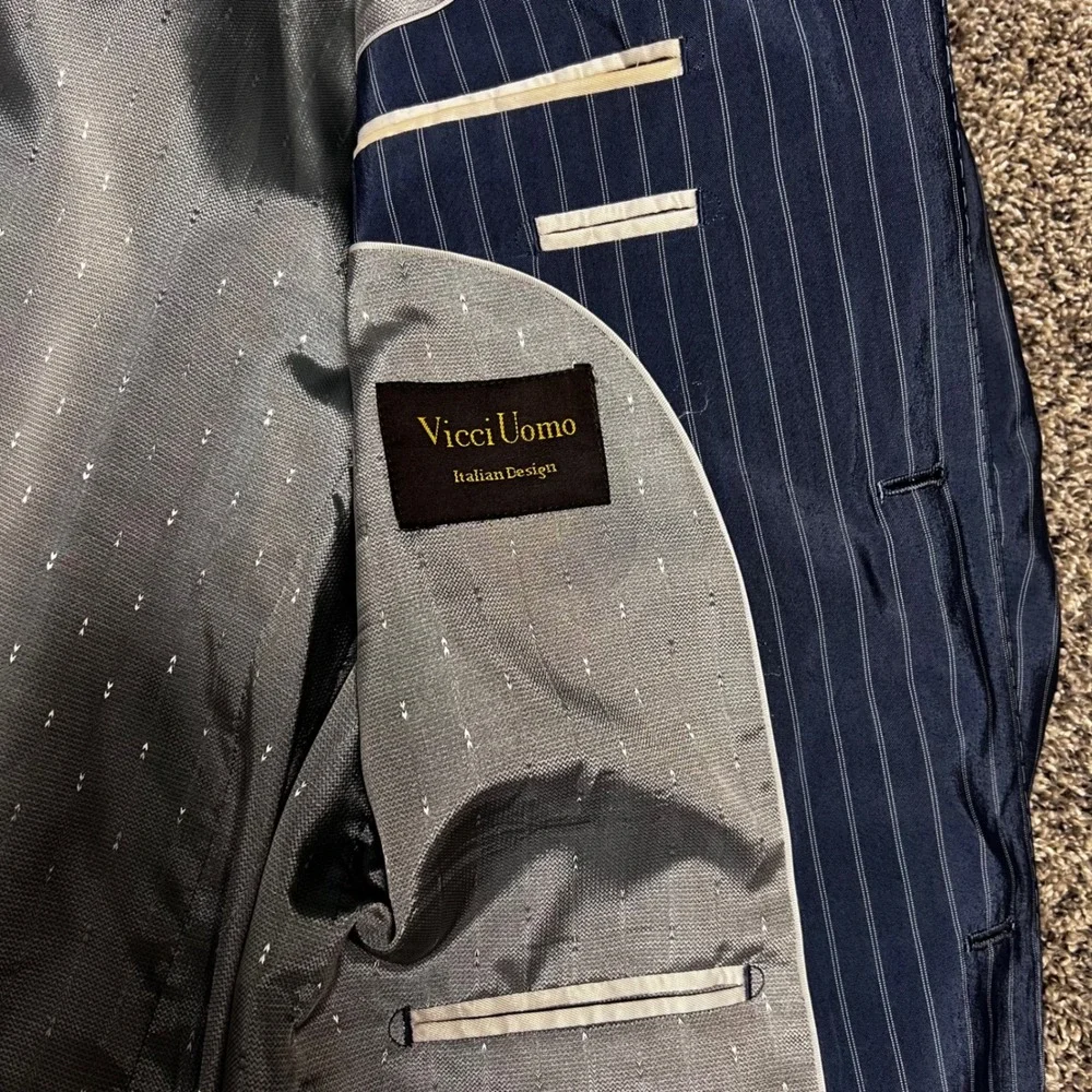 Vicci Uomo Mens Blue Pinstripe 3 Button Suit Jacket Blazer 44L Firenze VU806